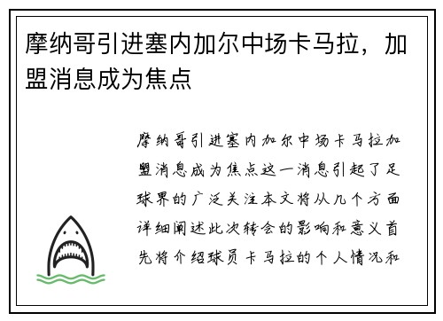 摩纳哥引进塞内加尔中场卡马拉，加盟消息成为焦点